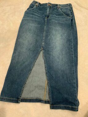 Wash Lab Denim Midi Skirt Front Slit 26